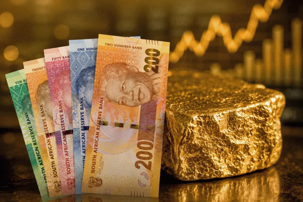 South African rand and gold market illustration