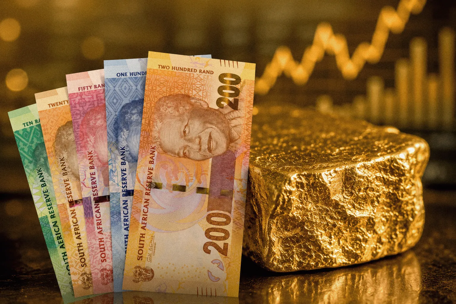 South African rand and gold market illustration