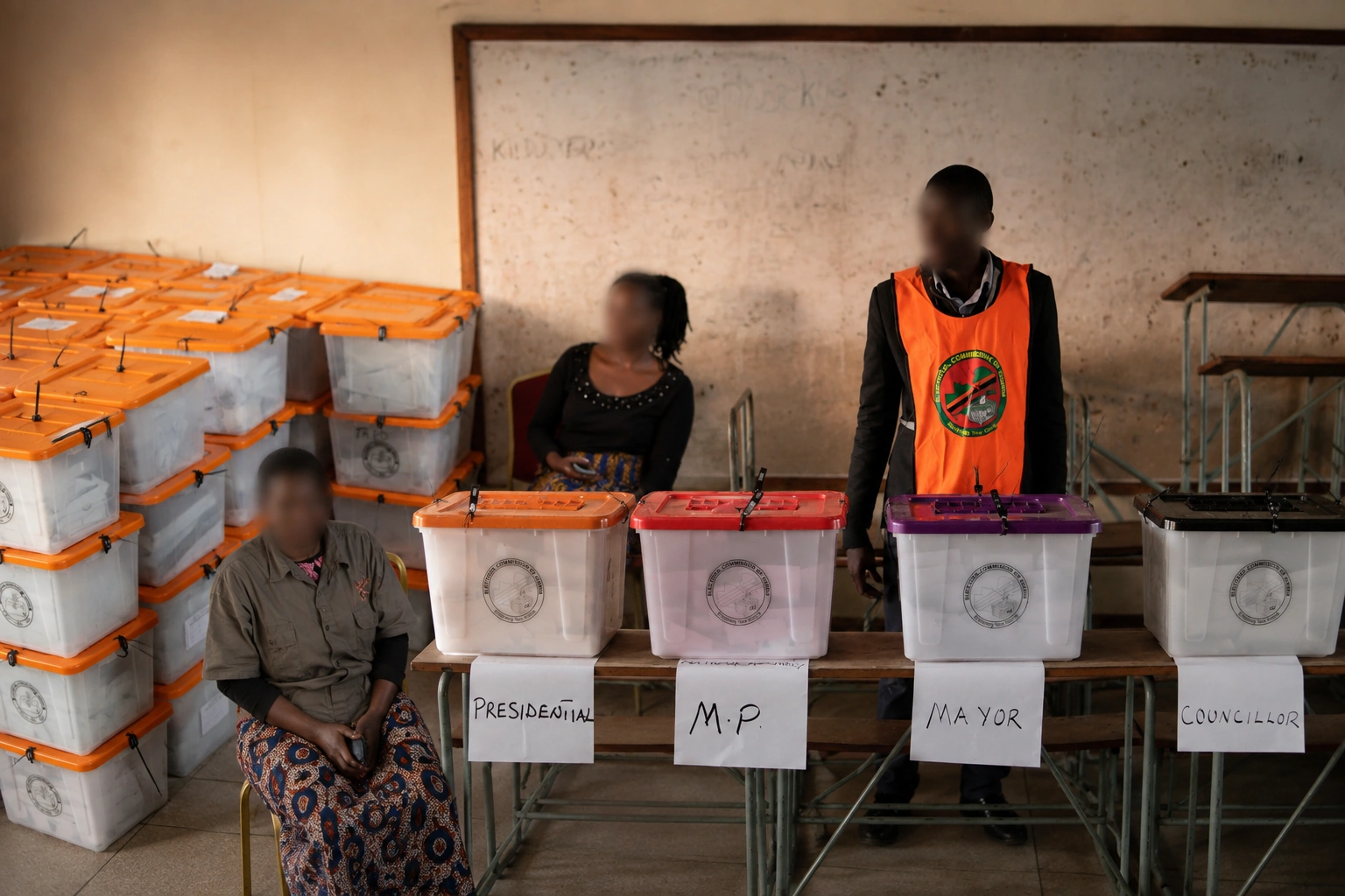 Zambian voters casting ballots at a polling station