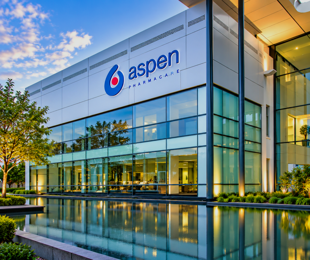 exterior of a building displaying the aspen pharmacare logo.
